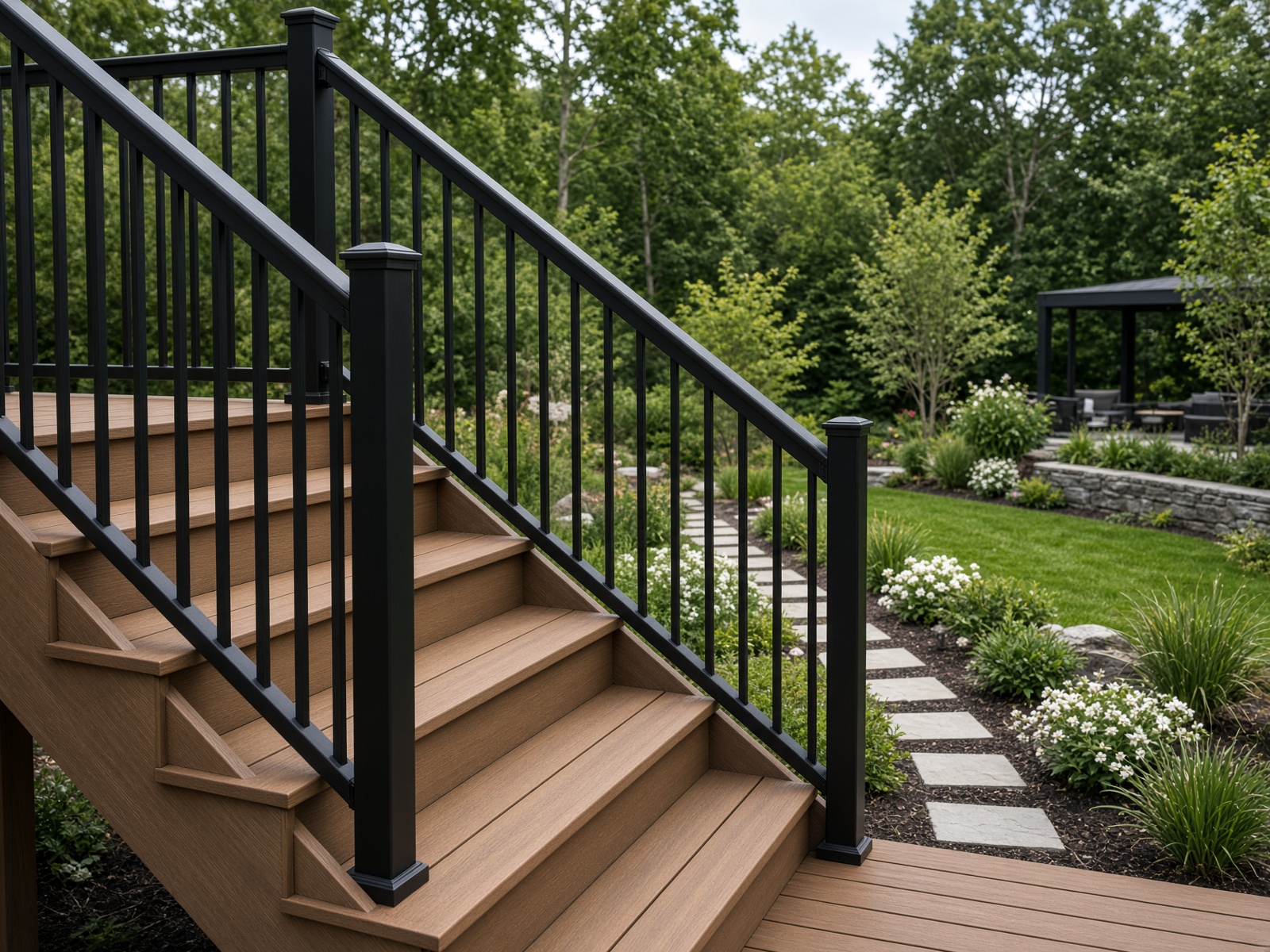Custom composite deck stairs and railing